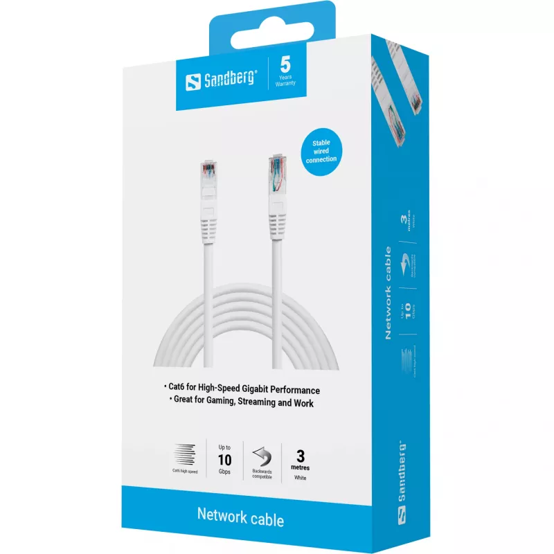 Network Cable Sandberg Network Cable UTP Cat6 RJ-45 3 m White