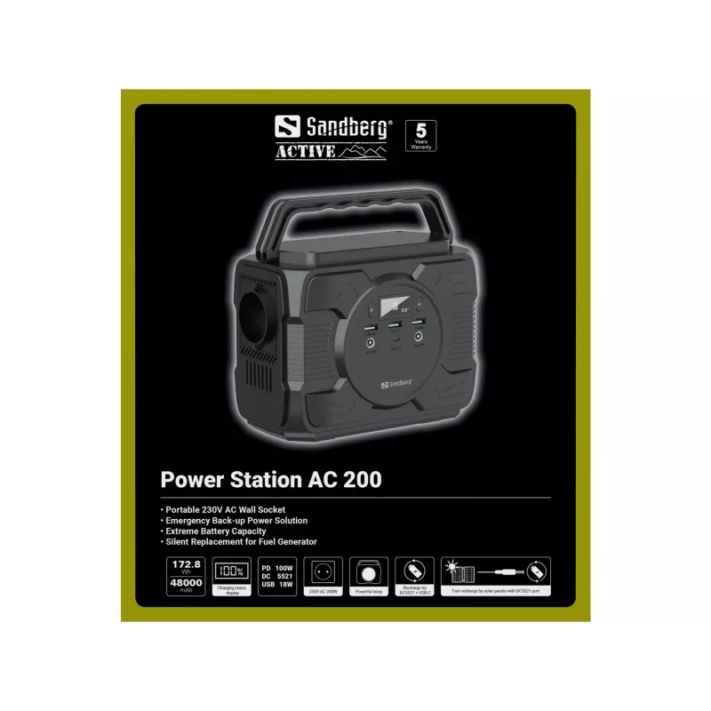 Portable Battery Sandberg Power Station AC 200, 48000 mAh