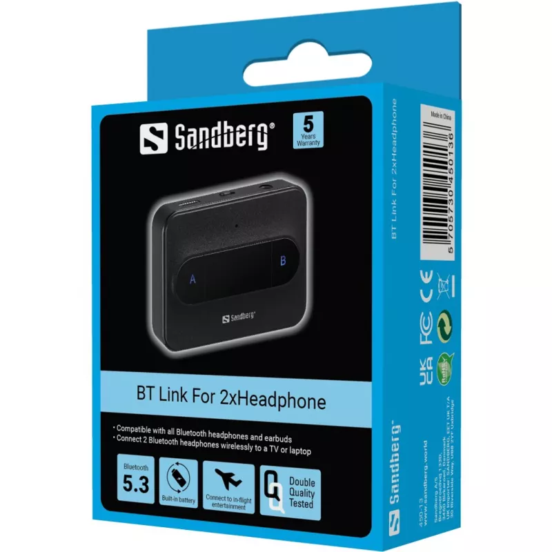 Sandberg Bluetooth Link For 2xHeadphone Wireless Bluetooth 3.5mm
