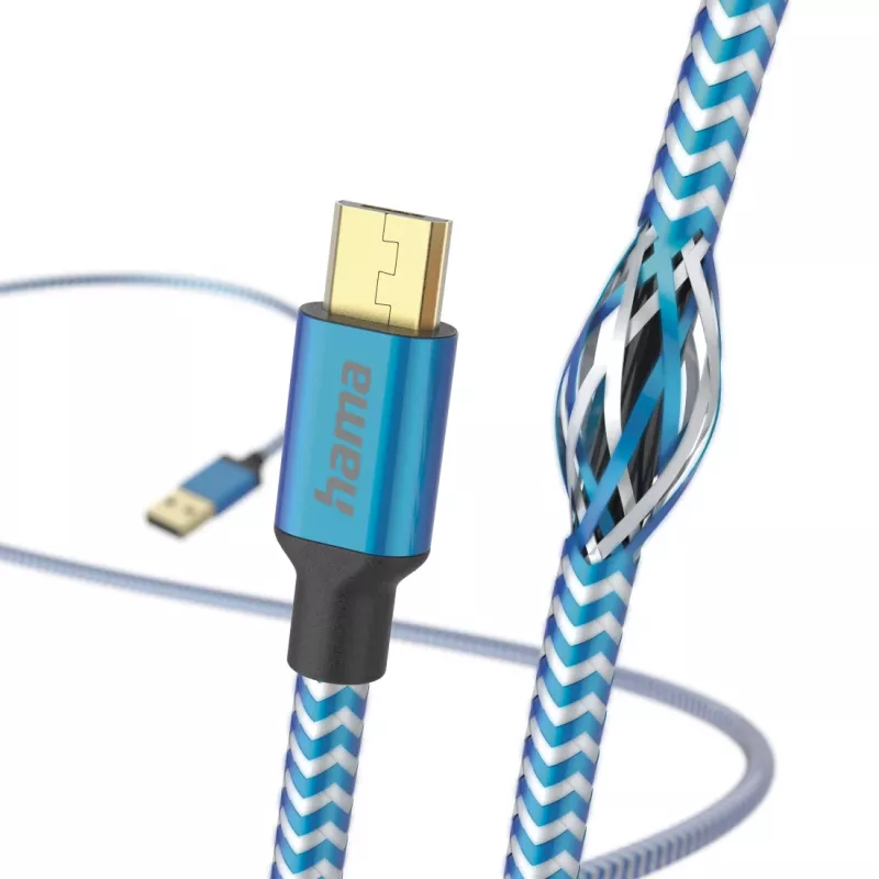 Hama Reflective USB cable USB 2.0 1.5 m USB A Micro-USB B Blue