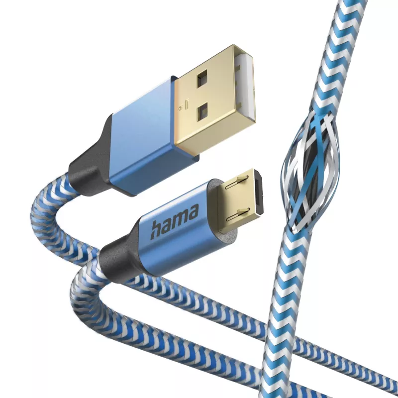 Hama Reflective USB cable USB 2.0 1.5 m USB A Micro-USB B Blue