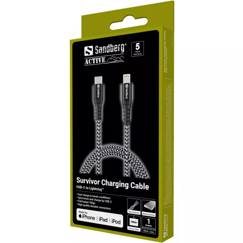 Sandberg Survivor USB-C PD>Lightning 1M Cable 1m 28g