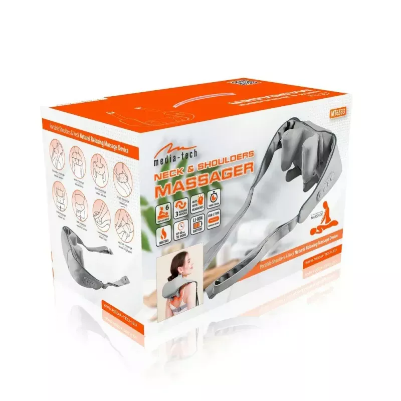 Neck and Shoulders Massager MEDIA-TECH MT6533 with Heat Function, Portable Design