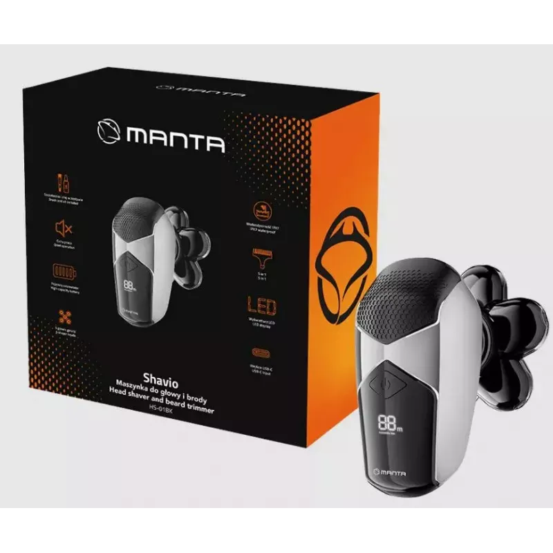 Manta HS-01BK Shavio head and beard shaver kit, black/chrome