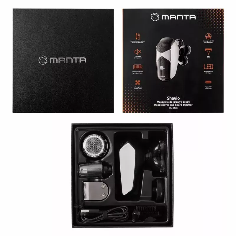 Manta HS-01BK Shavio head and beard shaver kit, black/chrome
