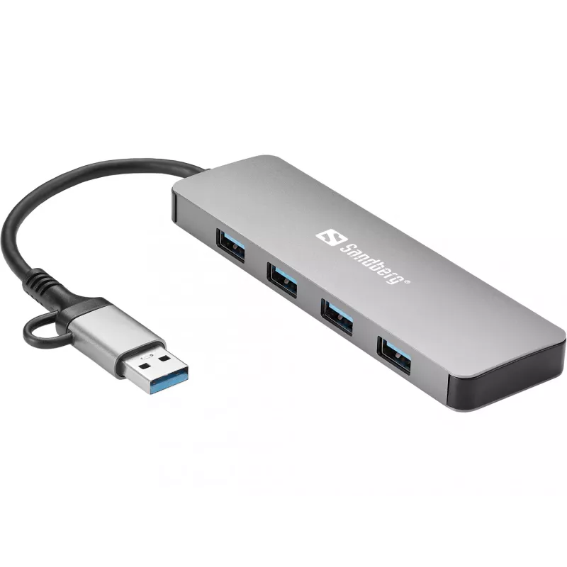 Sandberg USB-C/A to 4xUSB 3.0 Hub Aluminium 5000 Mbit/s