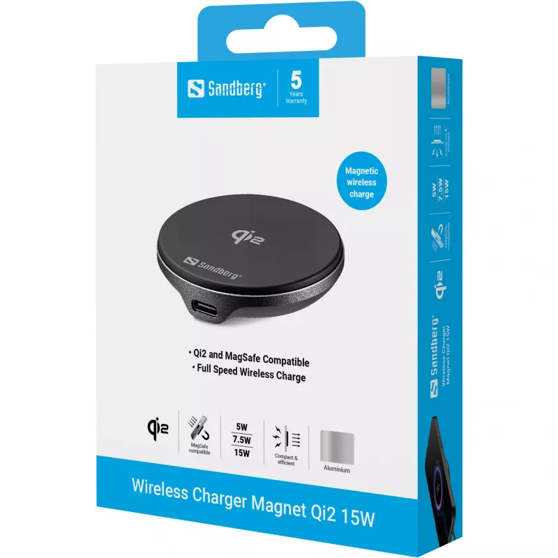 Wireless charger SANDBERG 441-61 Qi2 15W – Qi2 wireless charging pad compatible with Qi devices