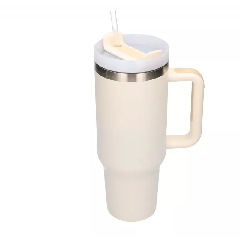 Travel mug Extralink Black Forest 1200 ml beige — thermal cup with straw and handle