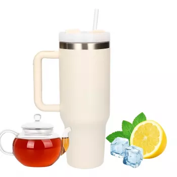 Travel mug Extralink Black Forest 1200 ml beige — thermal cup with straw and handle