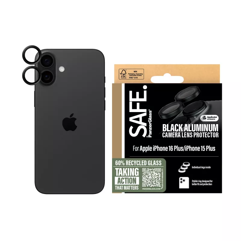 PanzerGlass SAFE. by ® Camera Lens Protector Black iPhone 16 | 16 Plus