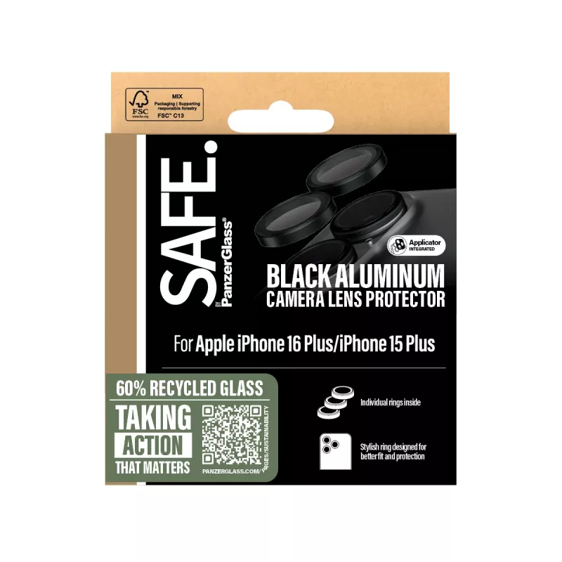 PanzerGlass SAFE. by ® Camera Lens Protector Black iPhone 16 | 16 Plus