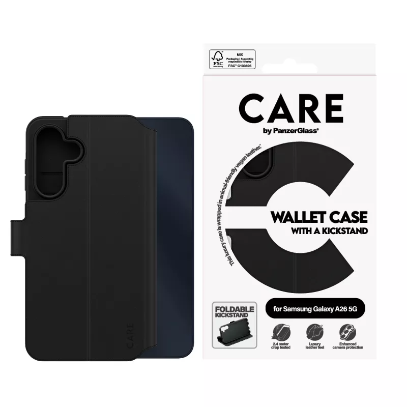 Wallet Case PanzerGlass Samsung Galaxy A26 5G Black with Kickstand
