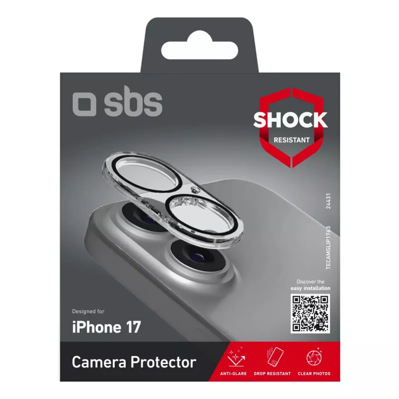 Screen and Camera Lens Protector SBS TECAMGLIP1763 for Apple iPhone 17/16 Bump and Scratch Resistant