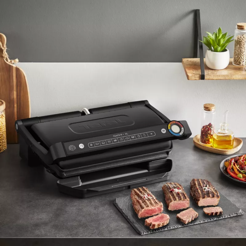 Contact grill Tefal Optigrill+ XL GC727810 2000W, rectangular, adjustable thermostat, black, 445×365×175mm
