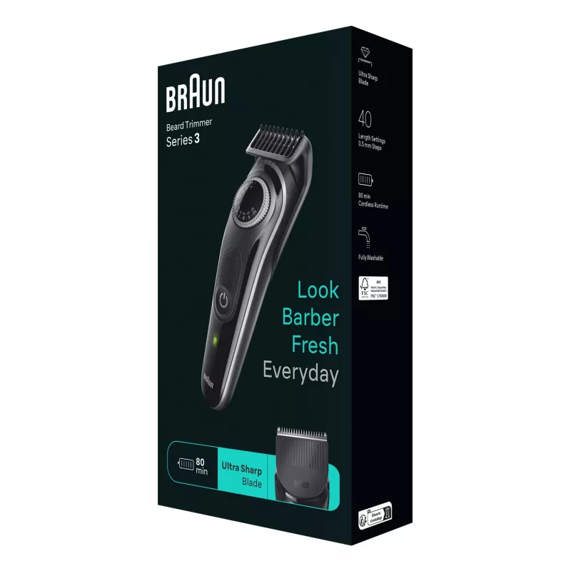 Braun BeardTrimmer 3 Beard Trimmer 3 BT3440, Washable, Battery, Black