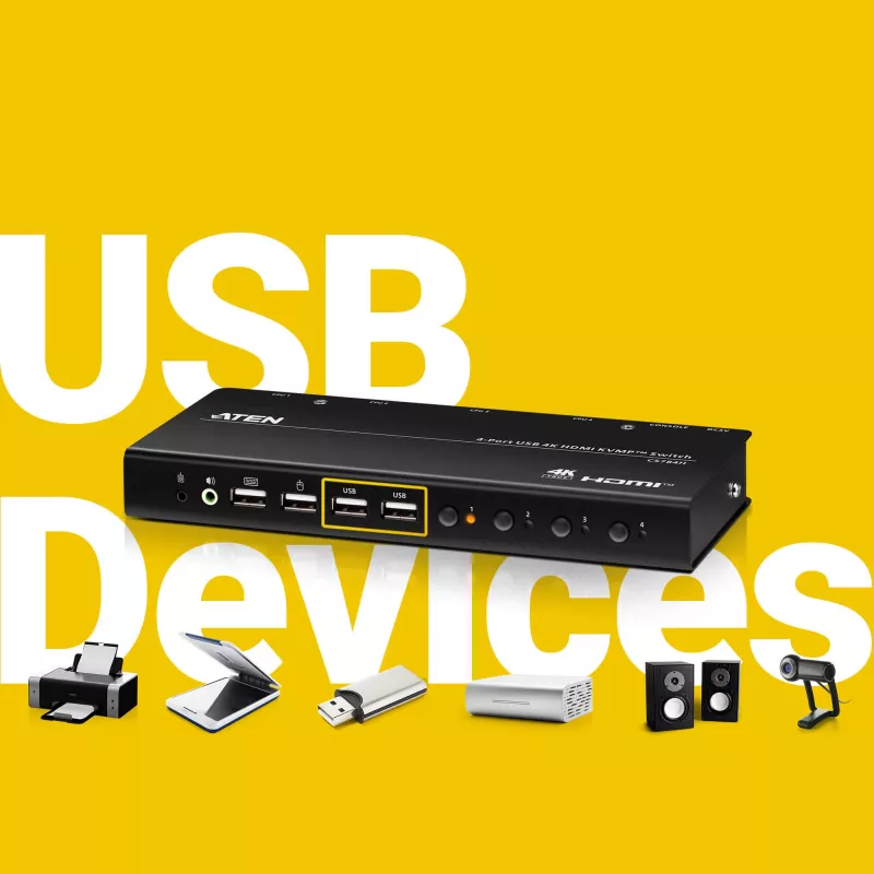 ATEN 4-Port USB 4K HDMI KVMP Switch USB Keyboard Mouse Video