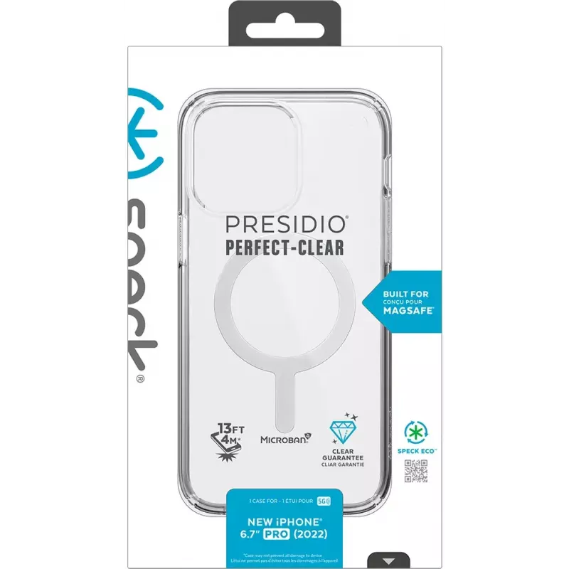 Speck Presidio Perfect Clear + MS Apple iPhone 14 Pro Max Clear - with Microban Rugged Case