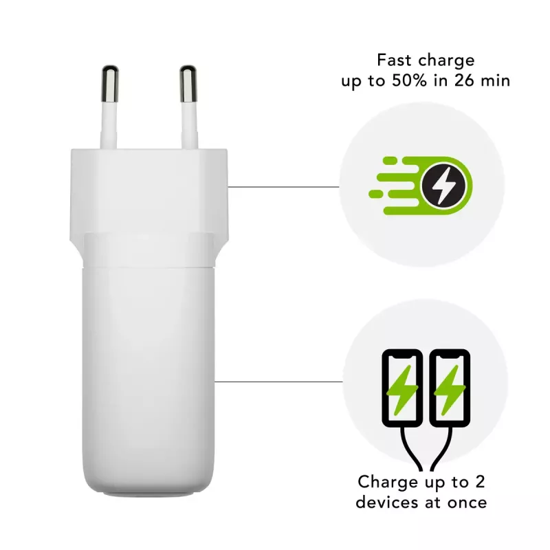 Charger d bramante re-charge Pro EU – Indoor AC 110–240V, USB‑C 65W + USB‑A 18W, White