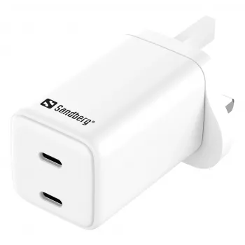 AC charger SANDBERG Dual USB-C PD65W UK 441-62 — dual USB-C PD 65W, UK plug