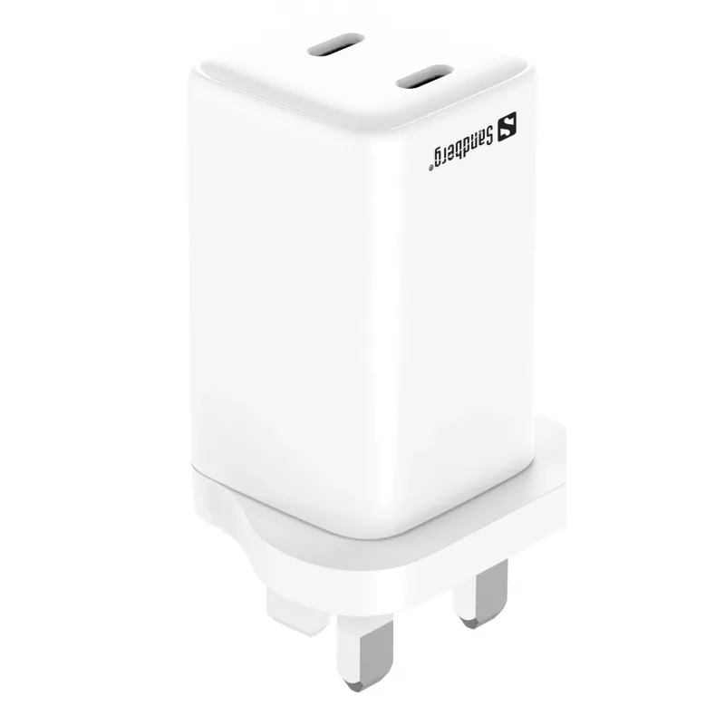AC charger SANDBERG Dual USB-C PD65W UK 441-62 — dual USB-C PD 65W, UK plug