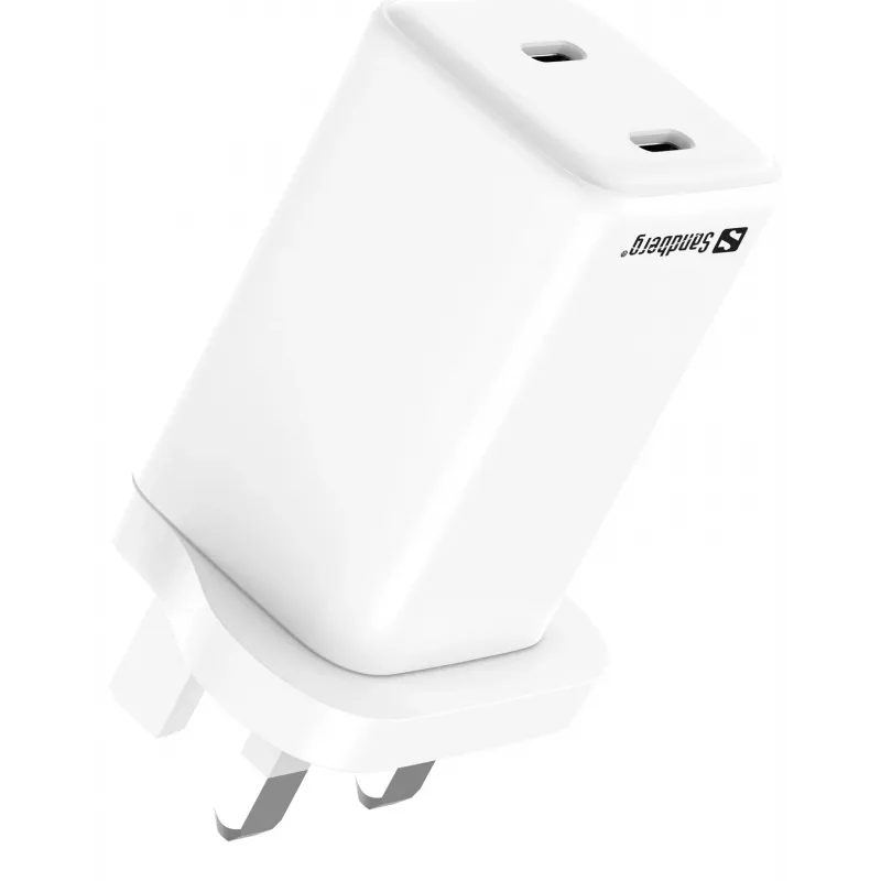 AC charger SANDBERG Dual USB-C PD65W UK 441-62 — dual USB-C PD 65W, UK plug