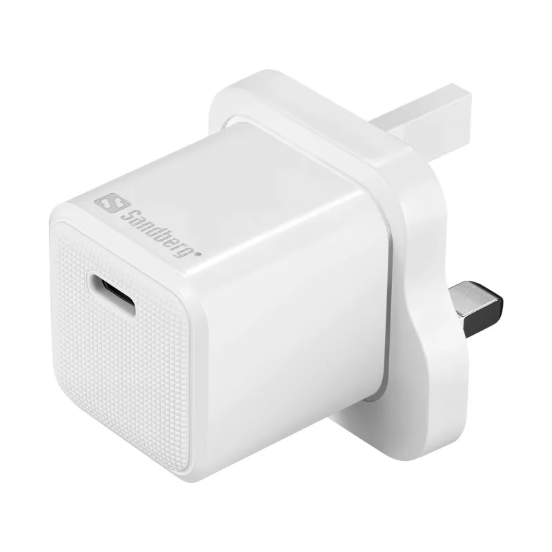USB-C Charger SANDBERG 441-64 20W UK plug — fast USB Power Delivery charging