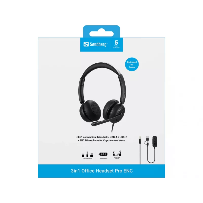 Wired Headset Sandberg 3in1 Office Headset Pro ENC 20-20000 Hz