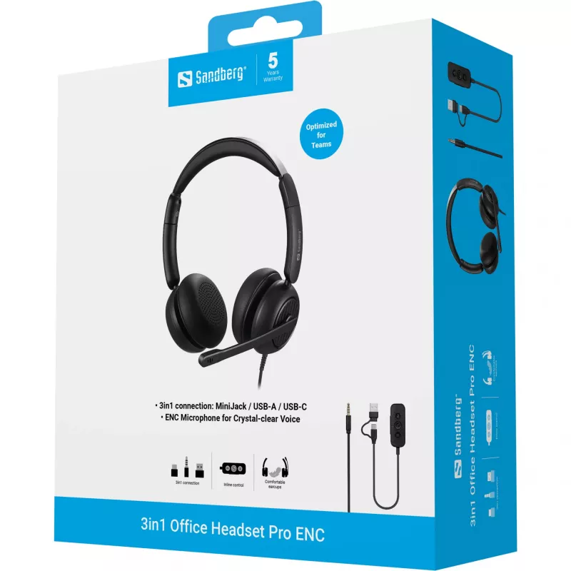 Wired Headset Sandberg 3in1 Office Headset Pro ENC 20-20000 Hz