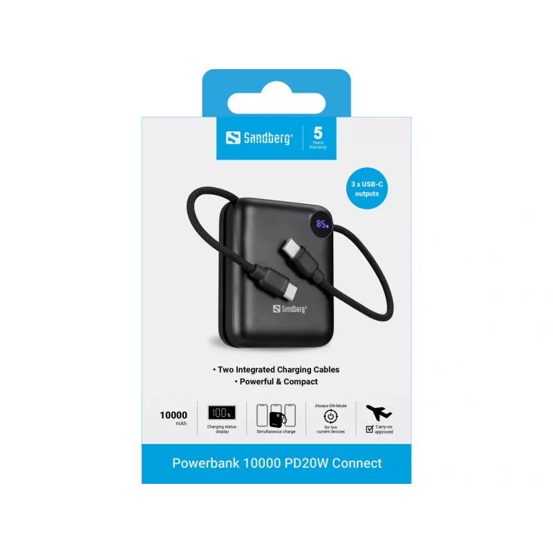 Portable Charger Sandberg Powerbank 10000 PD20W Connect, 10000 mAh