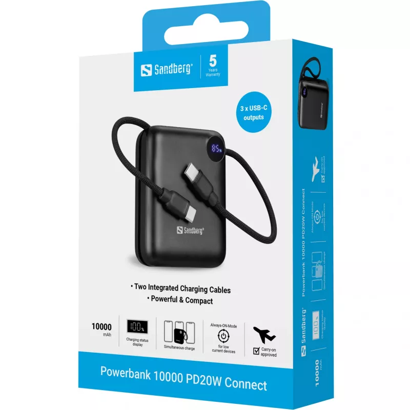 Portable Charger Sandberg Powerbank 10000 PD20W Connect, 10000 mAh