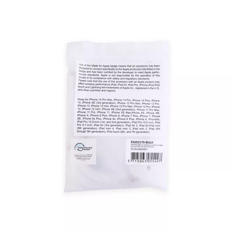 Lightning Cable eSTUFF ES602170-BULK 1m White USB C 2.4A