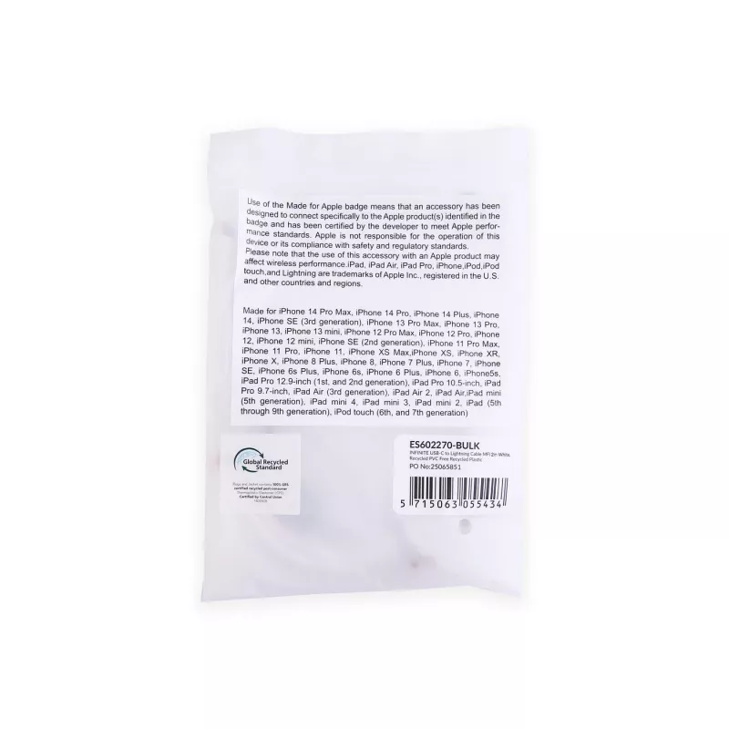 Lightning Cable eSTUFF ES602270-BULK 2m White MFI Certified