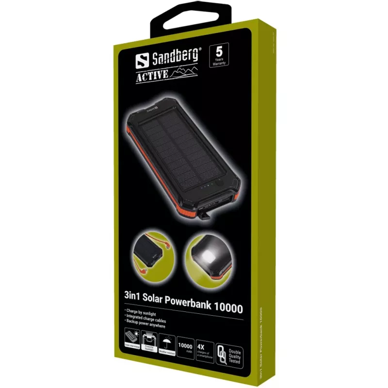 Powerbank Sandberg 3in1 Solar Powerbank 10000 10000 mAh 2A Black