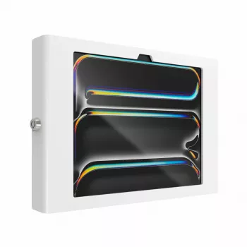 Wall-mount secured enclosure for iPad Pro 11 inch — Maclocks Compulocks Apex for M4 & M5, white, includes 2 keys