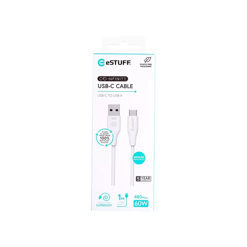 USB Cable eSTUFF ES605170 1m USB C to USB A USB 2.0 White