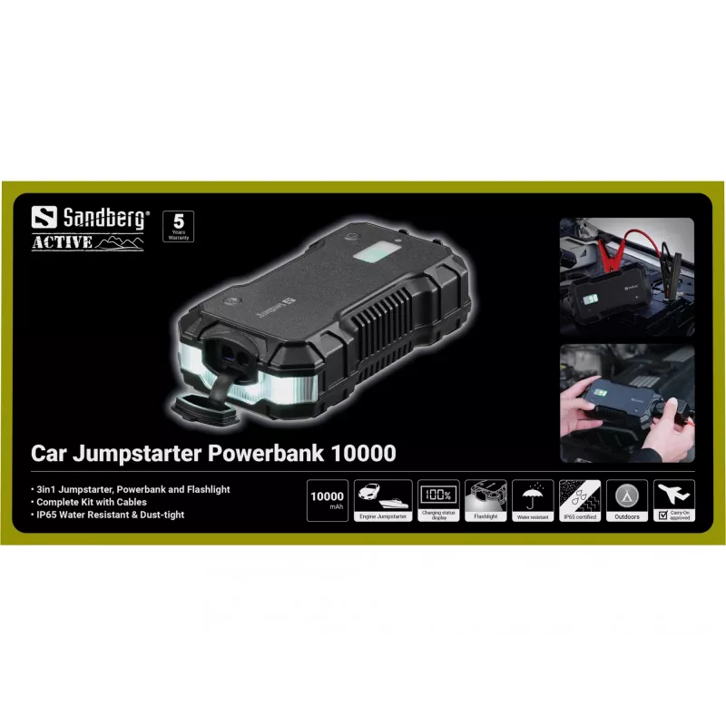 Car Jumpstarter Powerbank Sandberg 10000 mAh USB Type-A Type-C Black