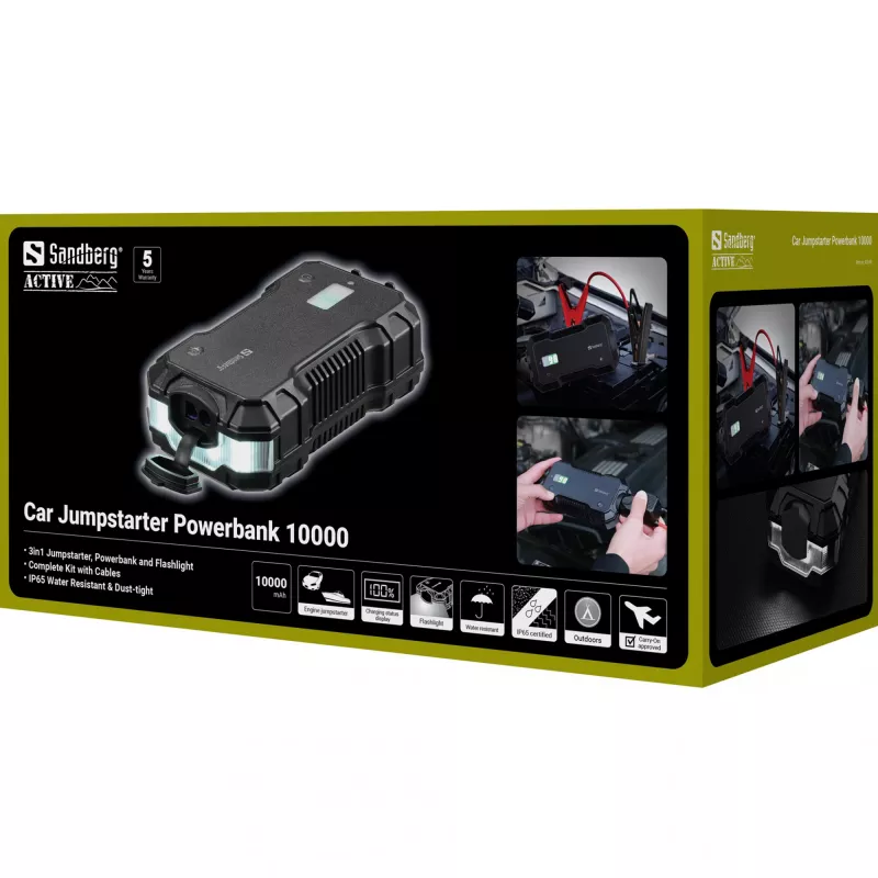 Car Jumpstarter Powerbank Sandberg 10000 mAh USB Type-A Type-C Black