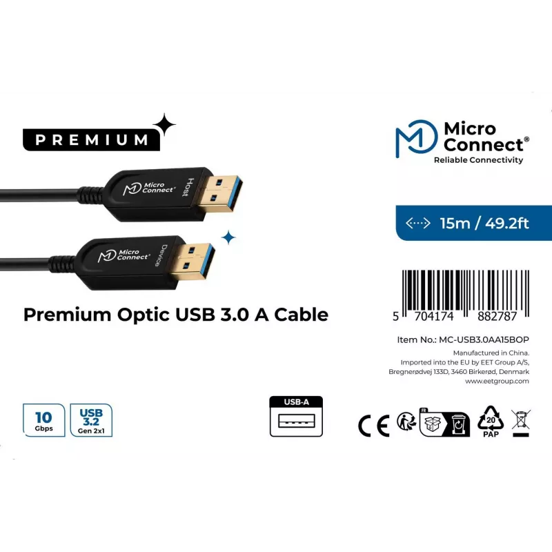 USB cable Microconnect USB3.0AA10BOP 10 m USB 3.2 Gen 1 Black