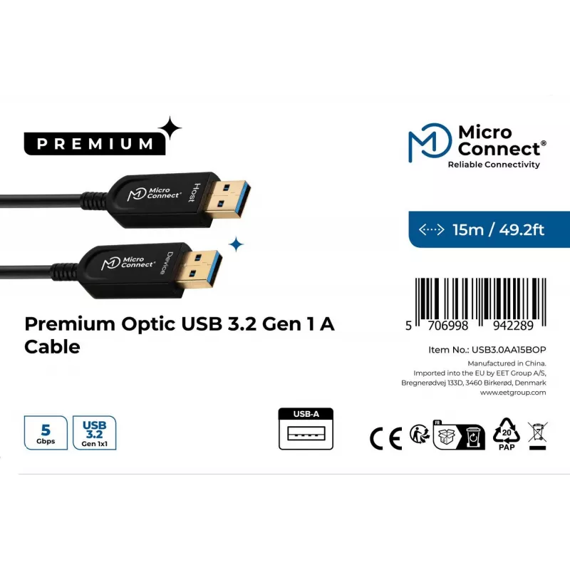 Microconnect USB3.0AA15BOP USB cable USB 3.2 Gen 1 (3.1 Gen 1) 15 m USB A Black