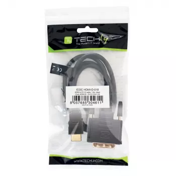 Techly Video Cable HDMI to DVI-D M / M 1.8m ICOC HDMI-D-018, 1.8 m, HDMI, DVI-D, Male, Male, Gold
