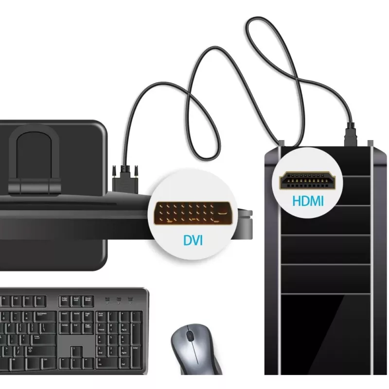 Techly Video Cable HDMI to DVI-D M / M 1.8m ICOC HDMI-D-018, 1.8 m, HDMI, DVI-D, Male, Male, Gold