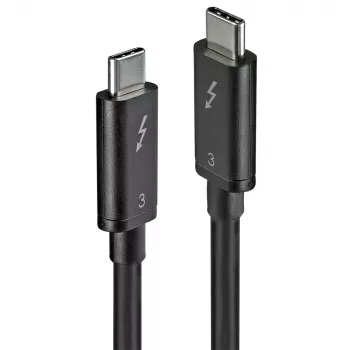 Lindy 0.5m Thunderbolt 3 Cable, Passive, 0.5 m, USB C, USB C, USB 3.2 Gen 1 (3.1 Gen 1), Male/Male, Black