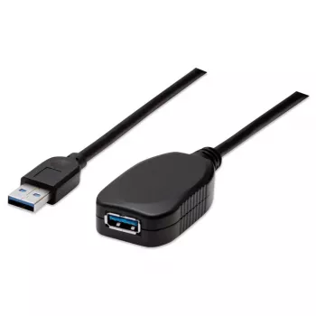 Manhattan USB-A to USB-A Extension Cable, 5m, Male to Female, Active, 5 Gbps (USB 3.2 Gen1 aka USB 3.0), Built In Repeater, SuperSpeed USB, Black, Three Year Warranty, Equivalent to USB2AAEXT5M.