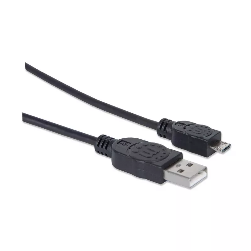 Manhattan USB-A to Micro-USB Cable, 1.8m, Male to Male, Black, 480 Mbps (USB 2.0), Hi-Speed USB, Lifetime Warranty, Equivalent to UUSBHAUB6.