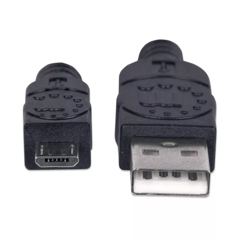Manhattan USB-A to Micro-USB Cable, 1.8m, Male to Male, Black, 480 Mbps (USB 2.0), Hi-Speed USB, Lifetime Warranty, Equivalent to UUSBHAUB6.