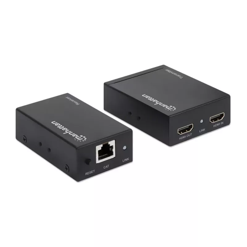 Manhattan HDMI 1080p over Ethernet Extender Kit, Up to 50m with Single Cat6 Cable, Tx & Rx Modules, IR Support, Three Year Warranty
