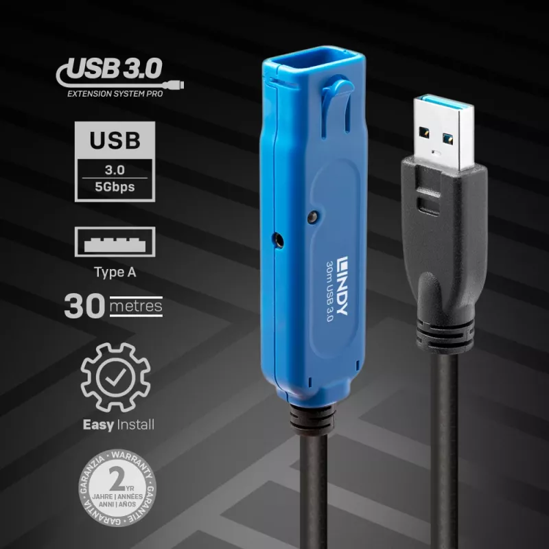 Lindy 30m USB 3.0 Active Extension Pro USB A to USB A 5 Gbit/s