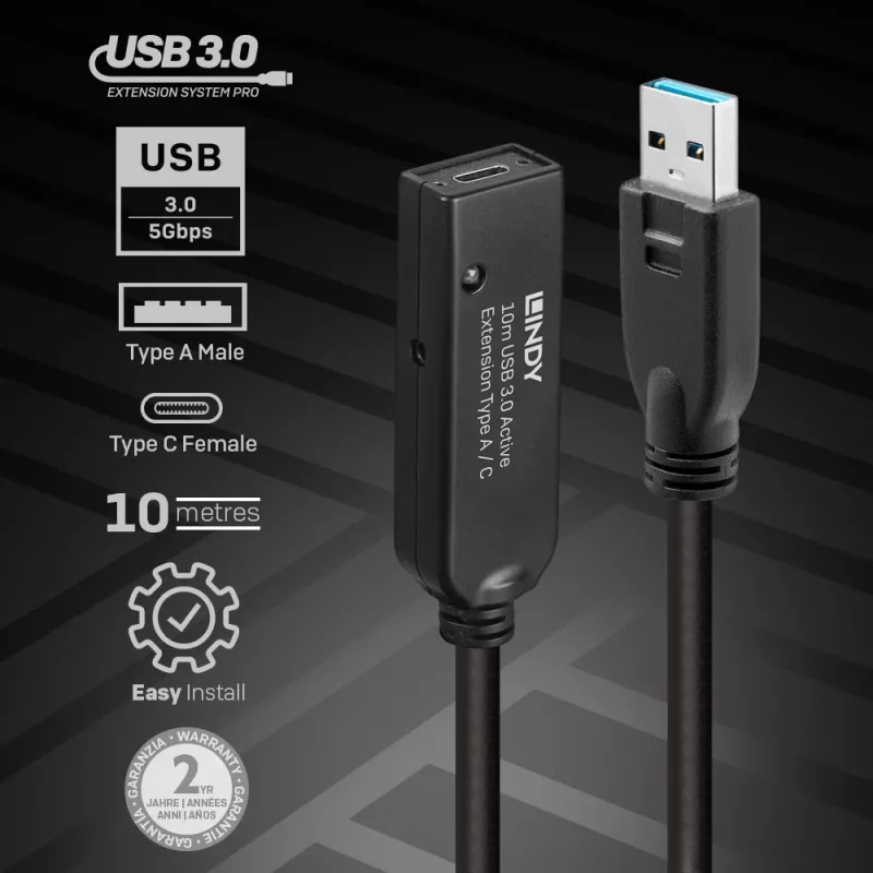 Lindy 10m USB 3.0 Active Extension Type A to C