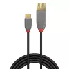 Lindy 0.15m USB 2.0 Type C to A Adapter Cable, Anthra Line, 0.15 m, USB A, USB C, USB 2.0, 0.48 Gbit/s, Black, Grey