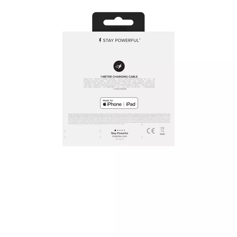 mophie Charge and Sync Cable- USB-A to Micro/USB-C/LTG- 1M- White
